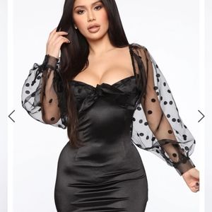 Don't Give A Puff Satin Mini Dress - Black